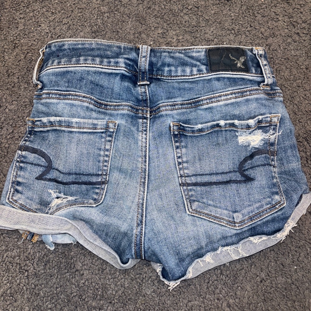 American Eagle Outfitters Blue Distressed Jean Shorts - Picture 2 of 4